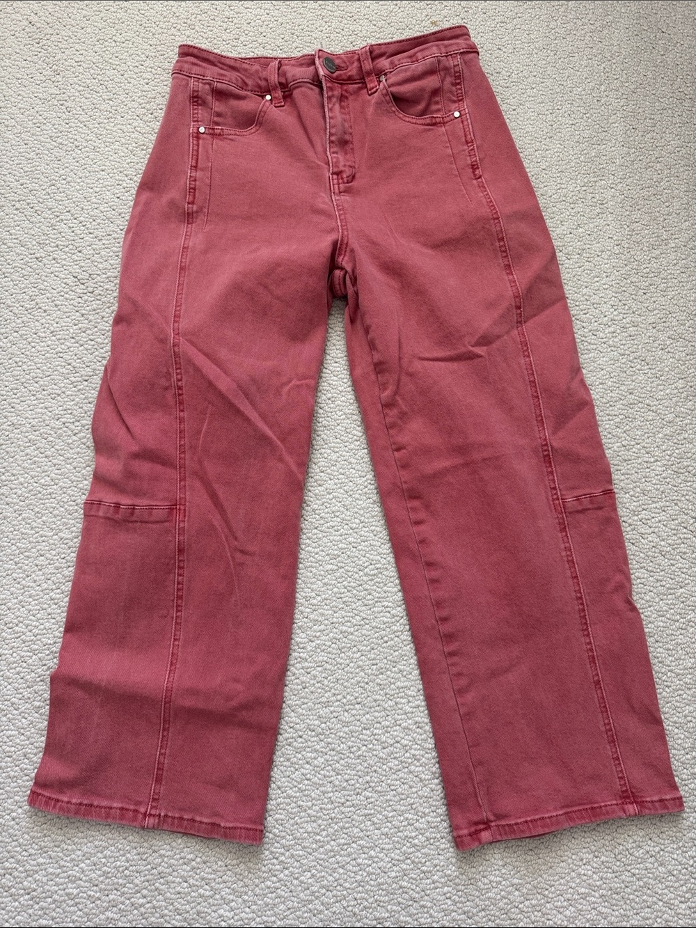 Risen Cropped Jeans High-Rise Rust Peach Denim - Picture 3 of 9